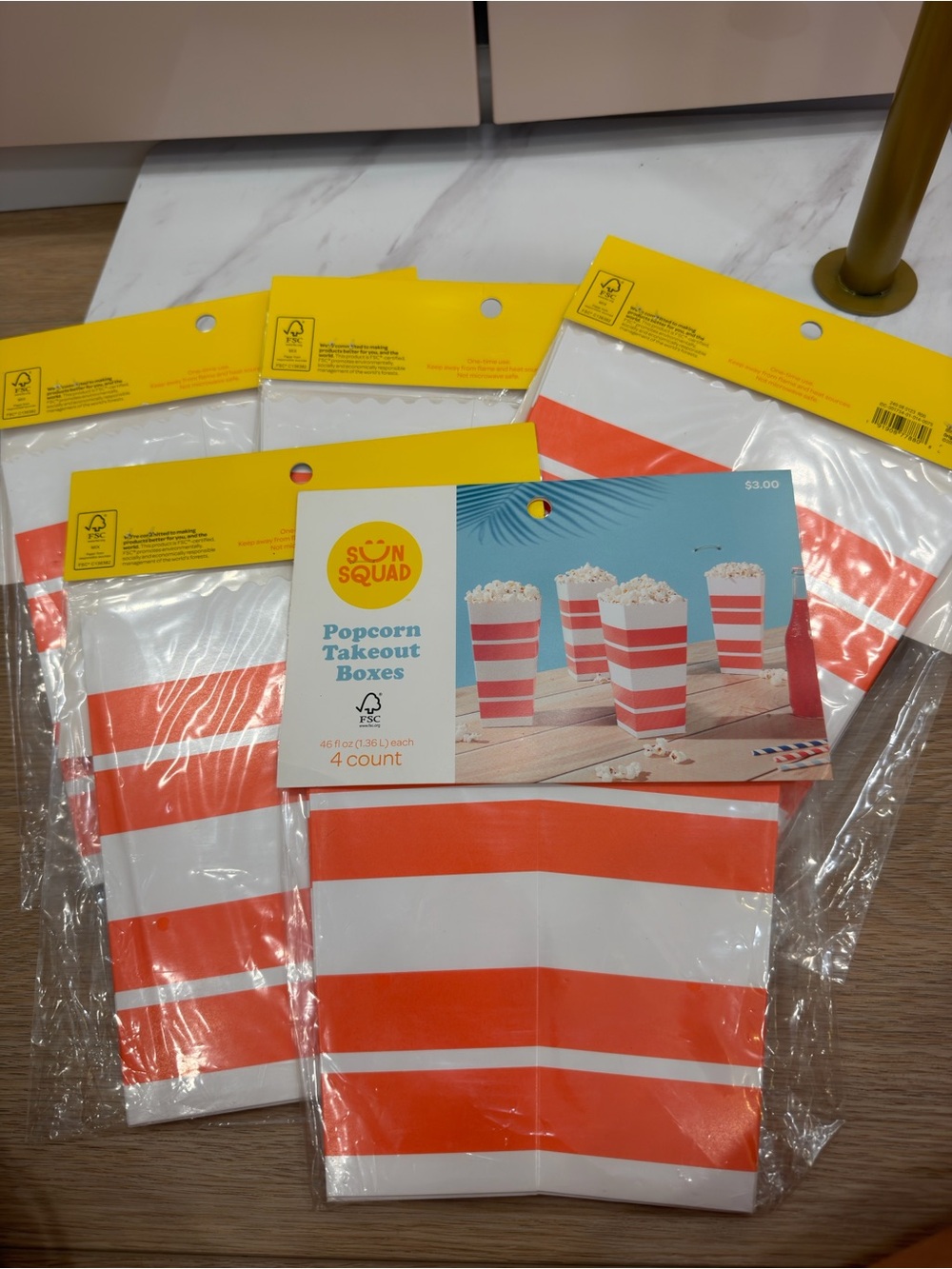 Popcorn Takeout Boxes - Orange Stripe (4 Count) 5 sets